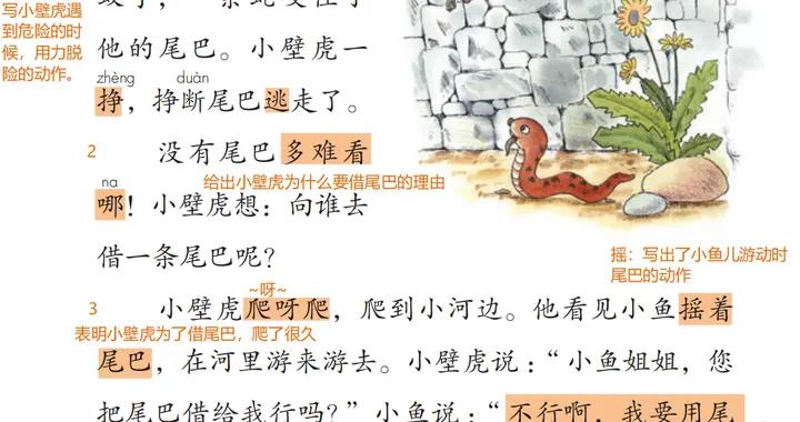 一年級下語文：《小壁虎借尾巴》預複習重點筆記+語氣詞拓展