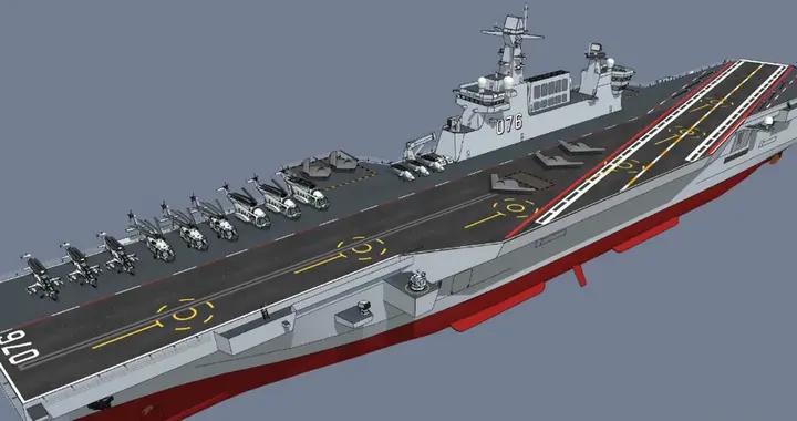 甲板寬45米，電磁彈射全球獨一份！076型兩棲攻擊艦能裝多少戰機