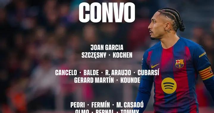 巴薩國王杯對陣馬競大名單：萊萬傷缺，埃裏克-加西亞停賽