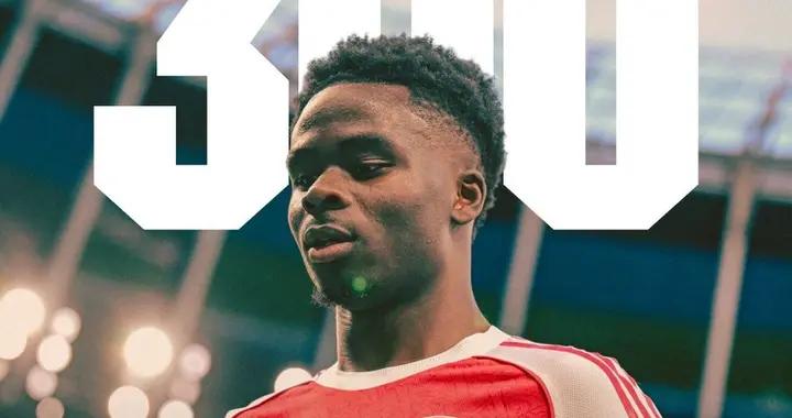 作爲隊長首發出戰，薩卡迎來阿森納一隊生涯第300場里程碑