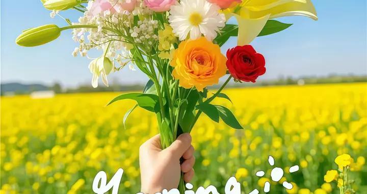 春日明媚花朵動態早安圖 不負春光，不負自己，好運與溫暖一路相伴