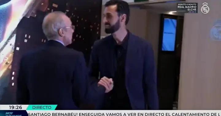 弗洛倫蒂諾在賽前接見皇馬球員，並稱贊巴爾韋德在歐冠的表現