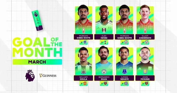 英超3月最佳進球候選：奧蘇拉絕殺曼聯、B席小角度吊射入圍