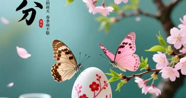 春分早安祝福美圖和文案：春分至，晝夜同長，暖意漸濃