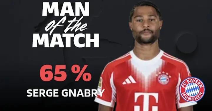 梅開二度，格納布里當選拜仁vs柏林聯合全場最佳球員