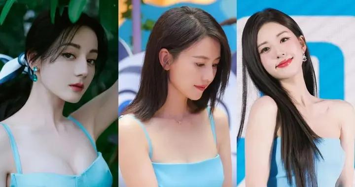 3位女星同穿藍裙，趙露思清純，迪麗熱巴有女人味，高圓圓贏麻了