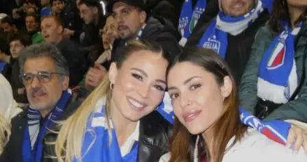 孕期中的卡里烏斯妻子現場爲意大利助威，主隊進球后躍起慶祝