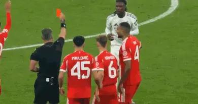 這一幕似曾相識，卡馬文加連續兩個賽季在歐冠1/4決賽染紅