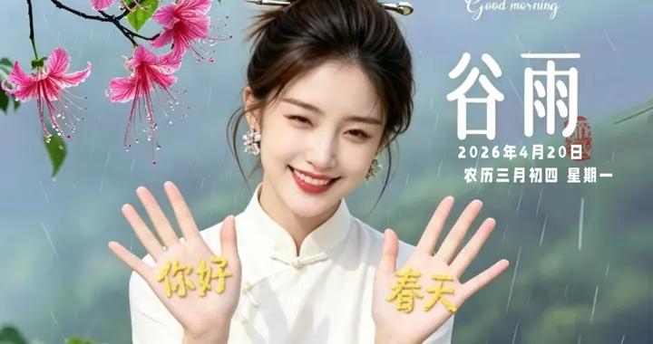 4月20日-漂亮週一早安祝福圖片，今日穀雨早安祝福語精選