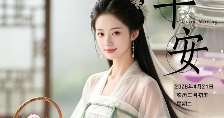 2026年4月21日週二早上好，春日早安美女祝福圖片