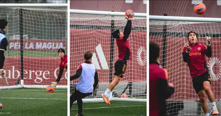 像模像樣，迪巴拉在訓練中客串了一把守門員