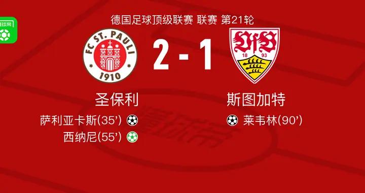聖保利2-1斯圖加特，西納尼點射、薩利亞卡斯破門