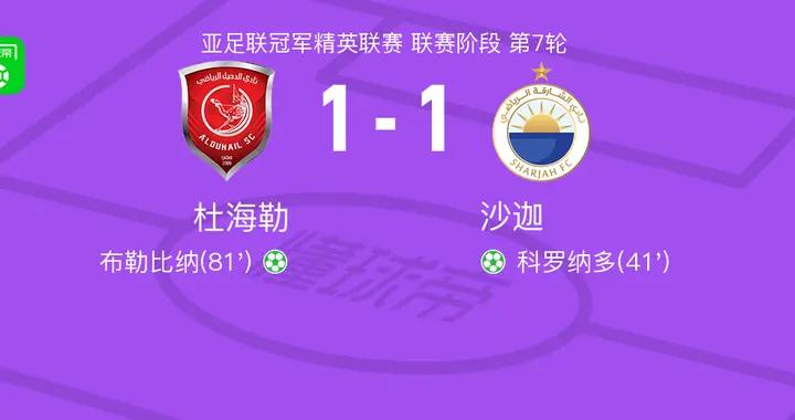 杜海勒1-1沙迦，科羅納多首開記錄，布勒比納救主