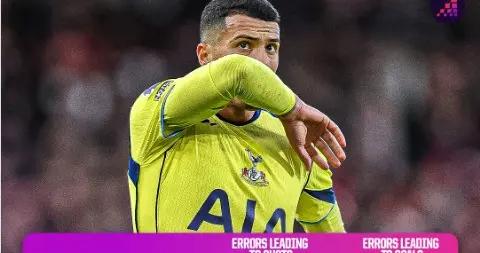 本賽季英超失誤導致丟球榜：狼隊7球居首，熱刺等球隊5球第二