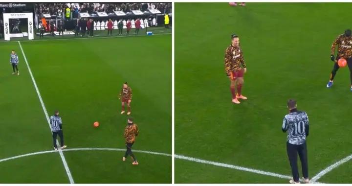 調皮，齊米卡斯在賽前訓練期間將球傳給了場內評論員皮耶羅