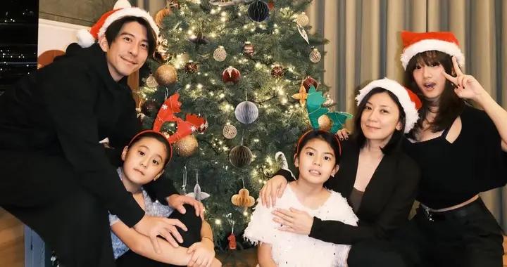 賈靜雯一家過聖誕，梧桐妹穿低胸裙身材傲人，咘咘和波妞越來越像