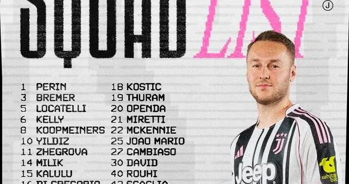 尤文公佈客戰比薩大名單：庫普梅納斯迴歸，小孔塞桑缺陣